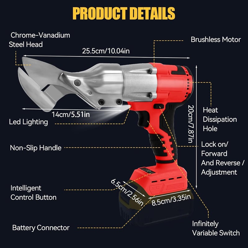 dcvbny Brushless Cordless Metal Shears with LED & LCD Display, 2500 RPM Compatible with Mil-waukee M-18 Battery,Cuts 18GA Metal,Perfect for Stainless Sheet, Iron, Carpet, Leather, Cardboard (Tool Only) - Image 4